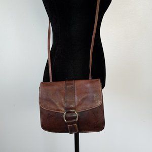 Vintage Y2K FOSSIL Tan Leather Mini Crossbody Organizer Saddle Flap Front